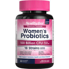 NewRhythm Women’s Probiotics bottle front view for daily balance support