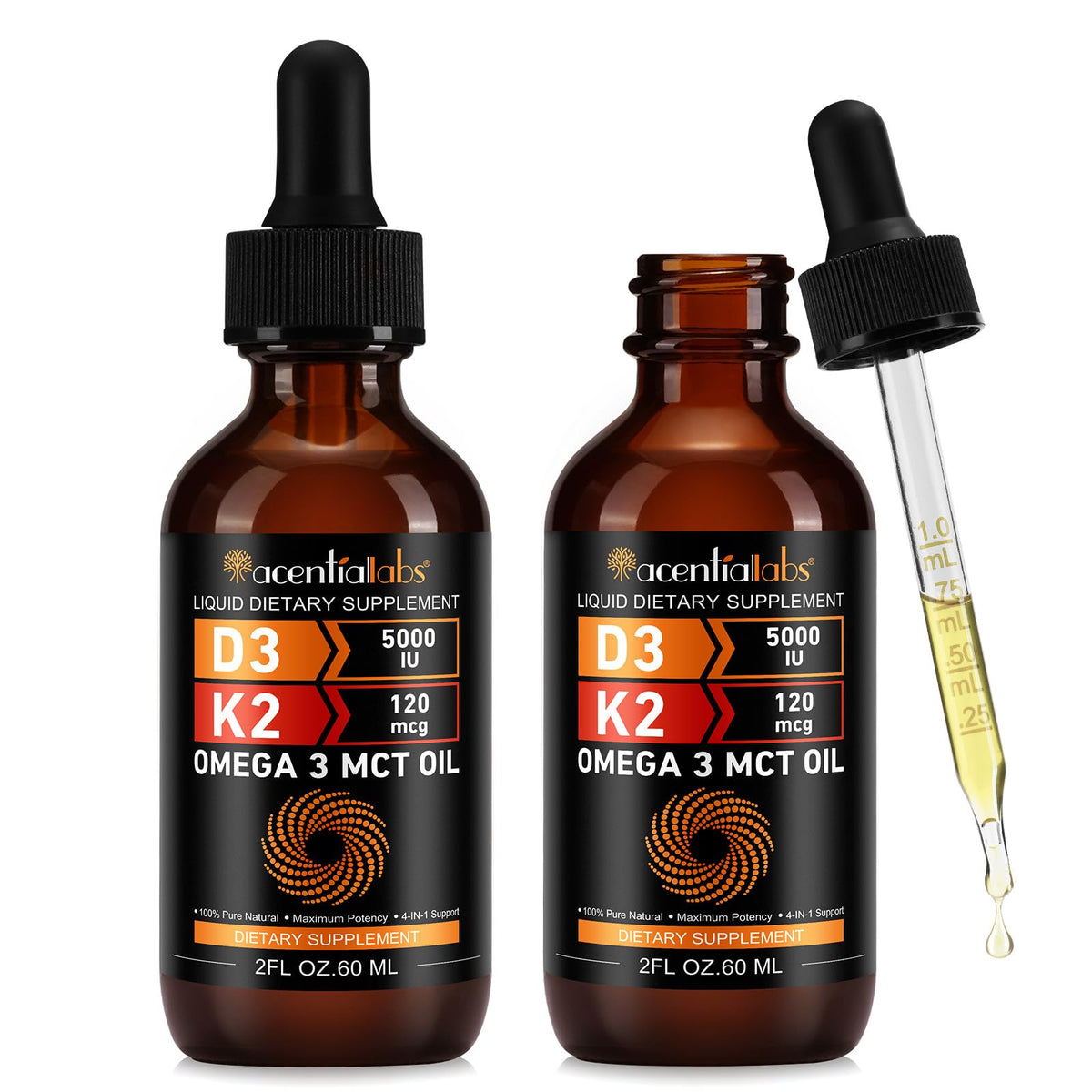 newseel Liquid Vitamin D3 K2 bottle front showing organic ingredients for bone support