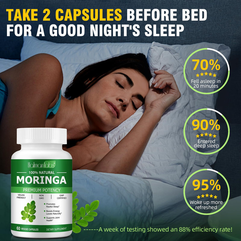 Newseel Moringa Capsules with glass of water illustrates quick consumption.