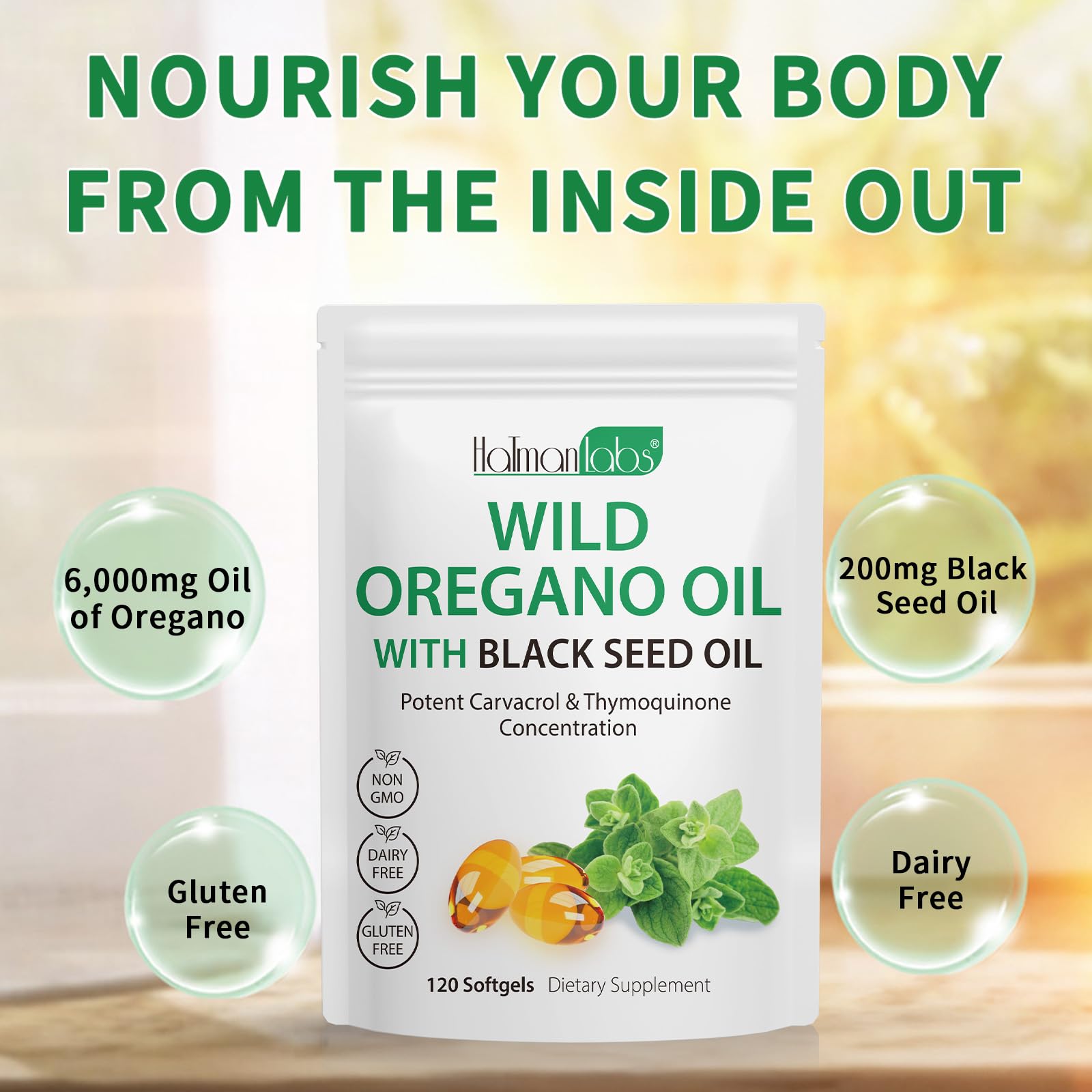 Newseel non-GMO gluten-free label signals clean formulation.