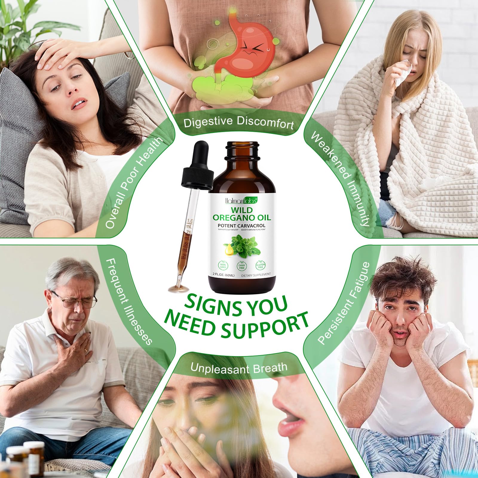 newseel oregano oil drops label closeup emphasizes ingredients and dosage