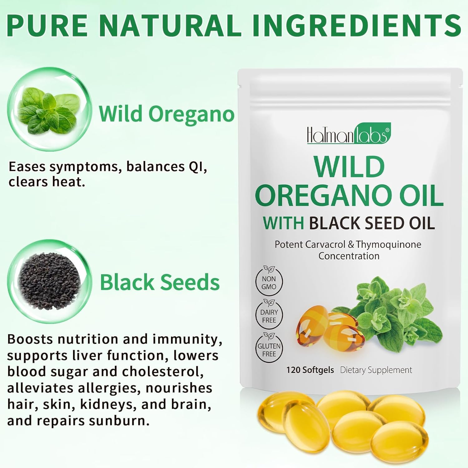 Newseel oregano oil softgels capsules highlight easy daily ingestion.