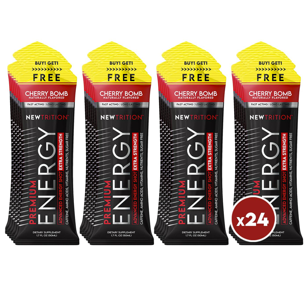 NewTrition Cherry Bomb bottle front view delivering a sugar-free energy boost for focus