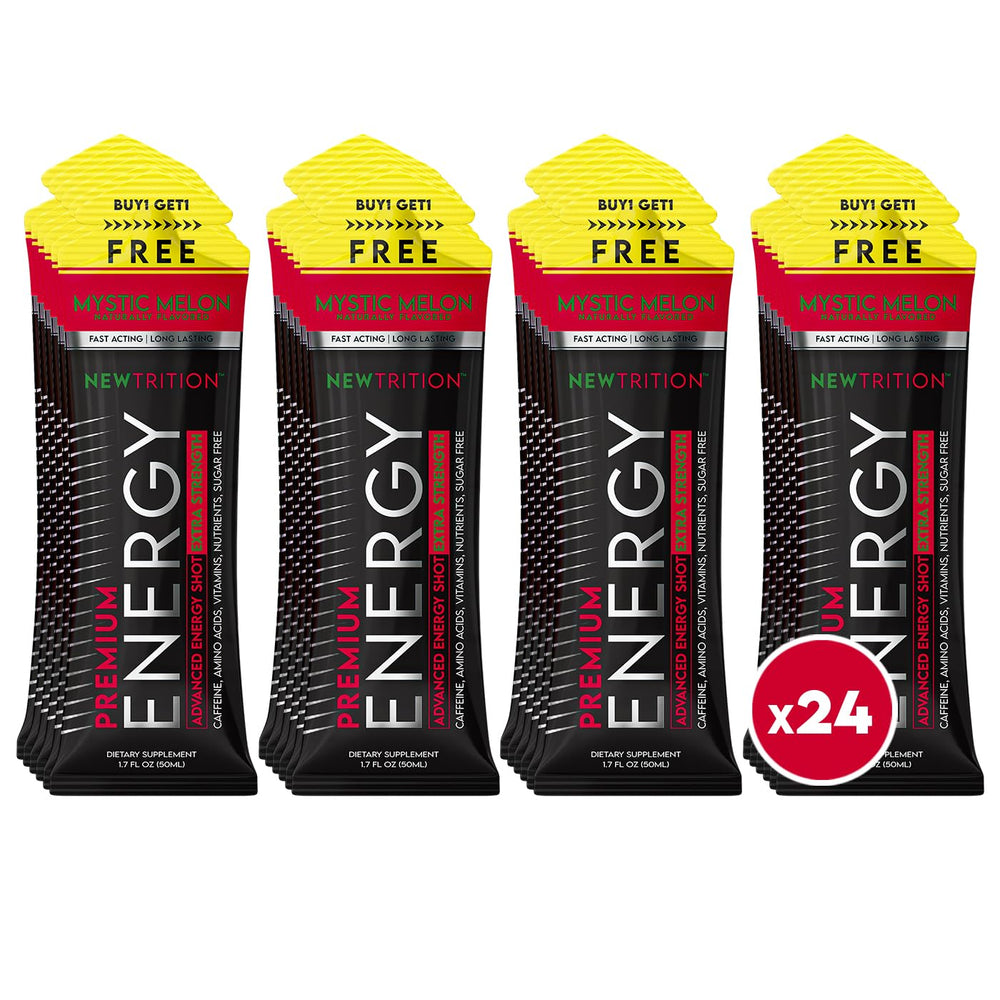 NewTrition Mystic Melon energy shot bottle ready for on-the-go focus.