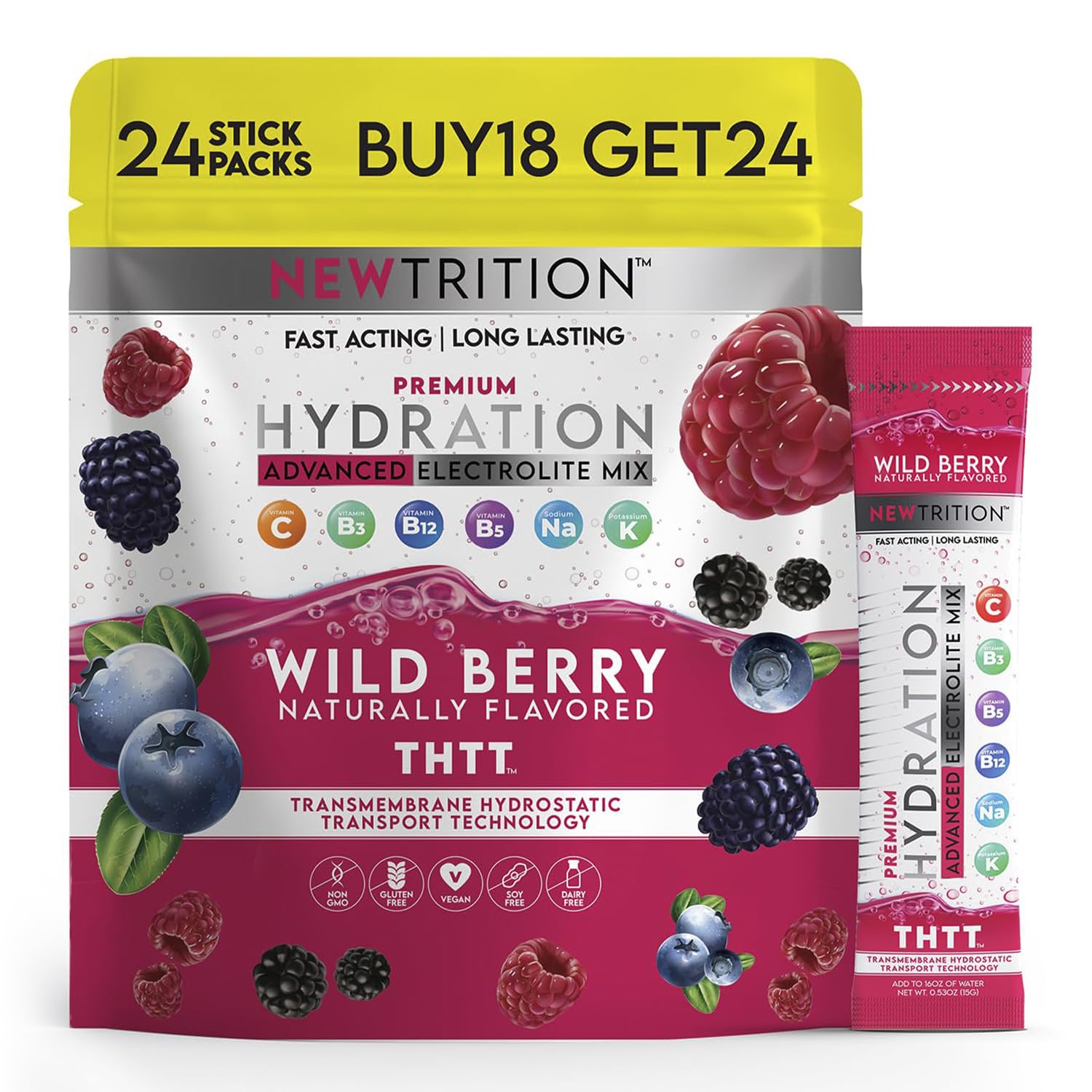 NewTrition Wild Berry hydration packet provides a refreshing electrolyte boost for workouts
