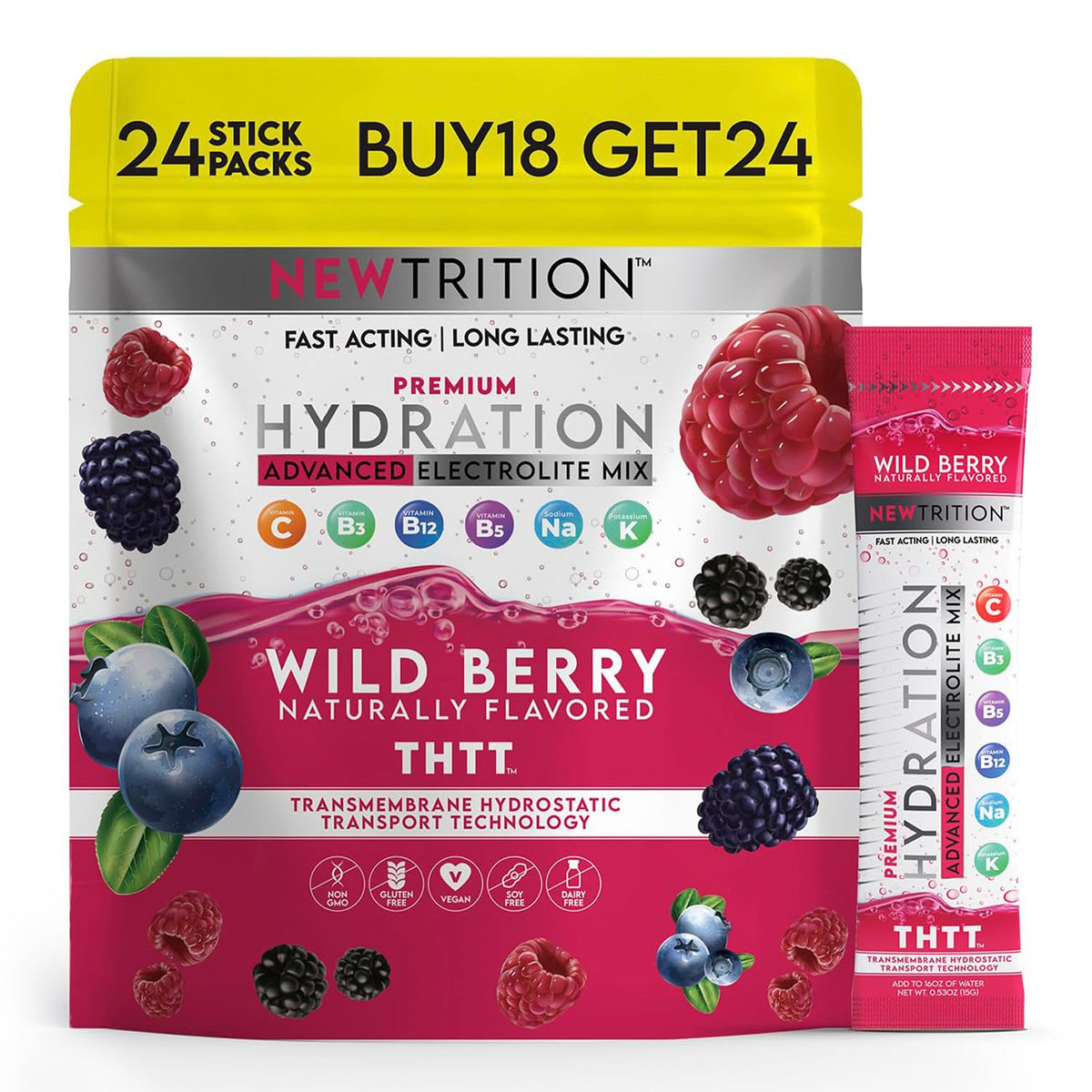 NewTrition Wild Berry hydration packet provides a refreshing electrolyte boost for workouts