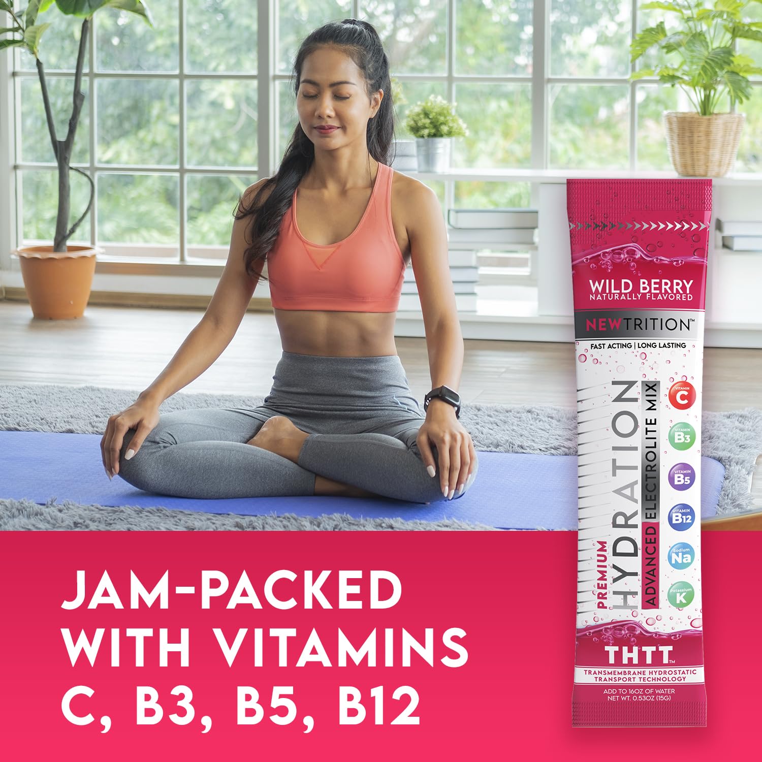 NewTrition Wild Berry travel pack ready for gym, run, or flight hydration