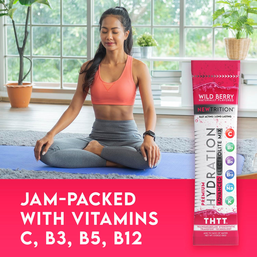 NewTrition Wild Berry travel pack ready for gym, run, or flight hydration