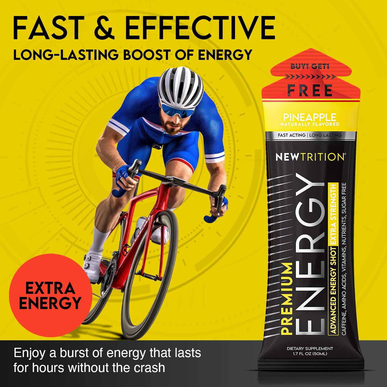 NewTrition bottle showing Vitamin B complex icons for energy support