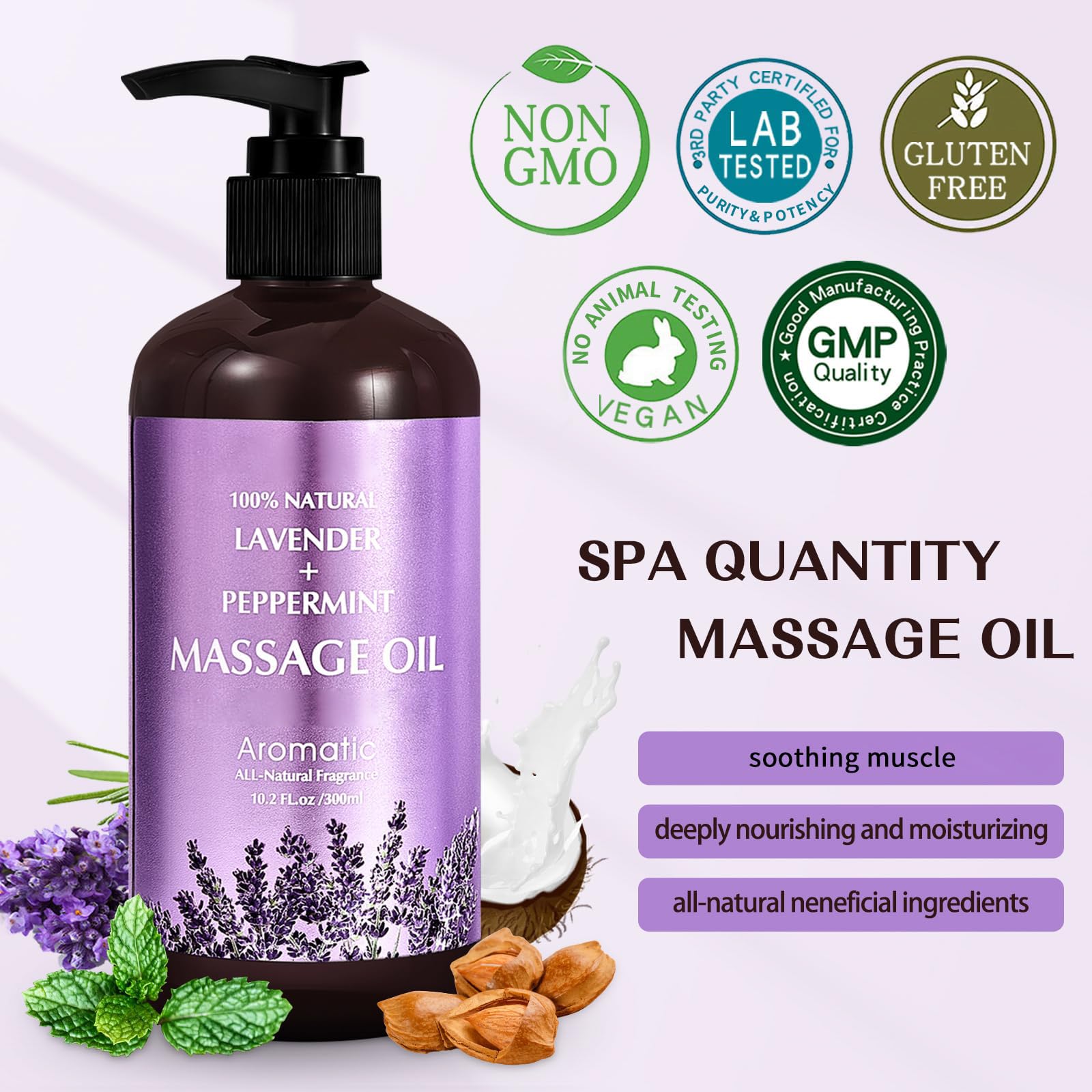 Newvenper Lavender Massage Oil hydrates and softens dry skin.