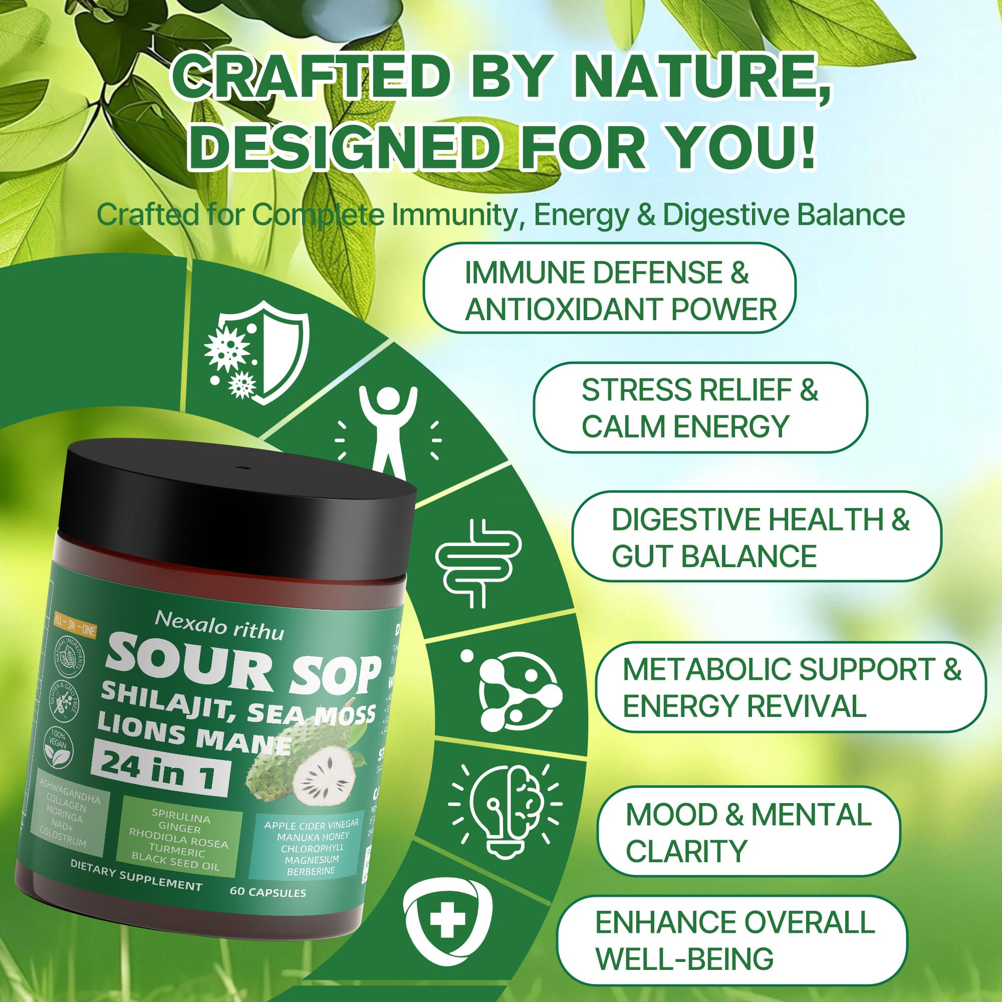 Nexalo rithu seed-free soursop extract showcases purity and potency.