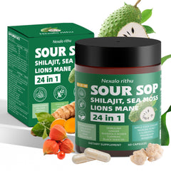 Nexalo rithu soursop capsules bottle for daily gut support and energy.