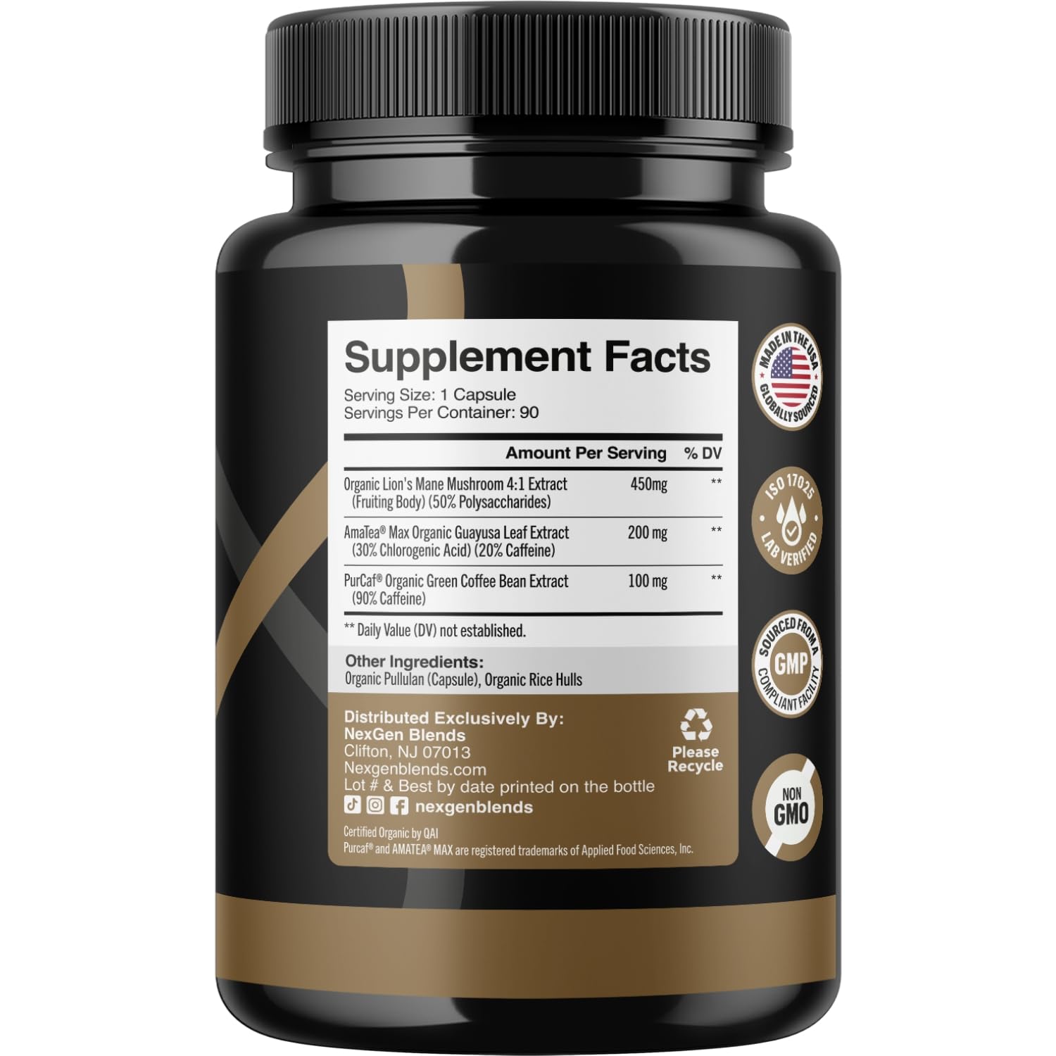 NEXGEN BLENDS capsules close-up highlighting easy-to-take daily energy and focus support