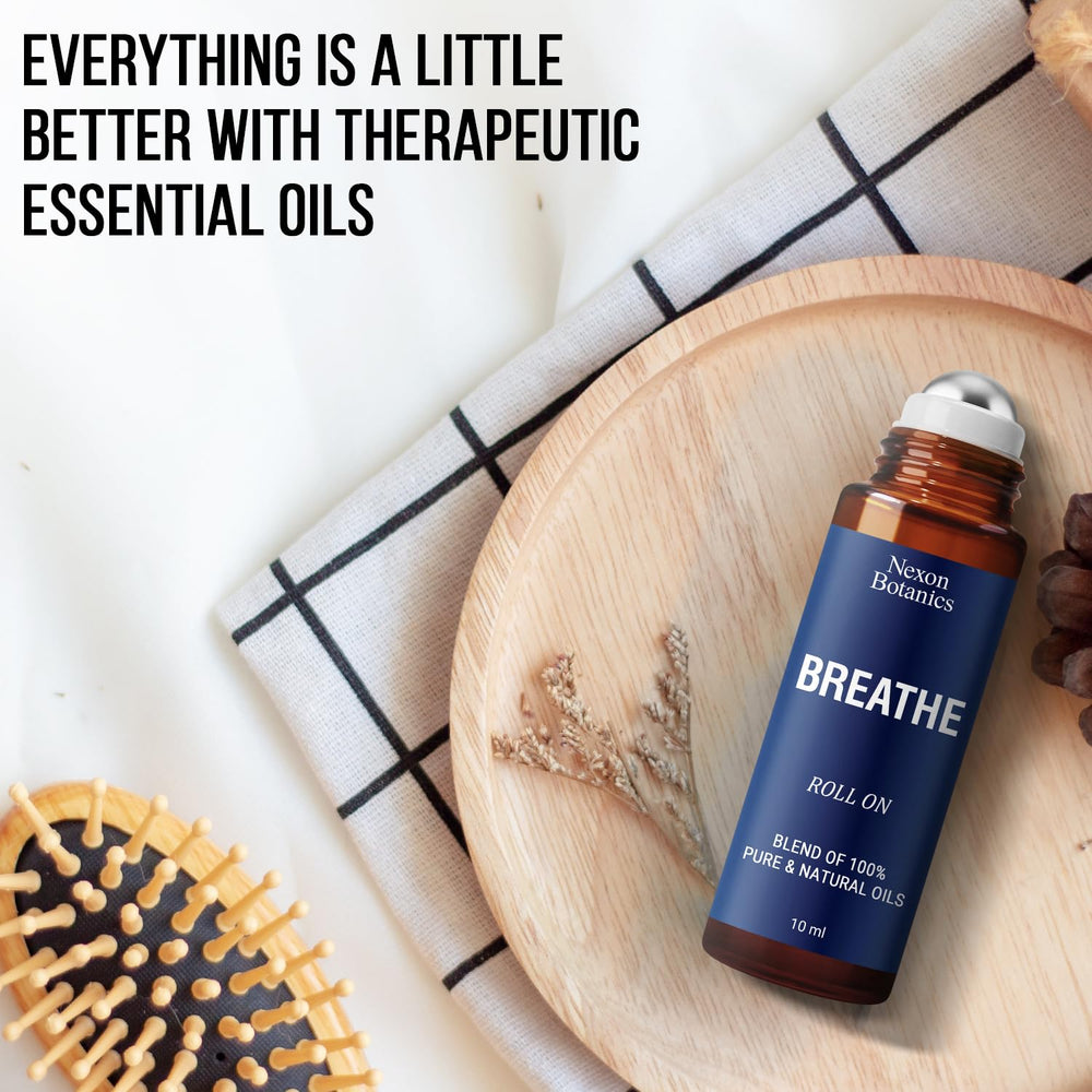Nexon Botanics Breathe Roll-On in hand ready for targeted breathing support.