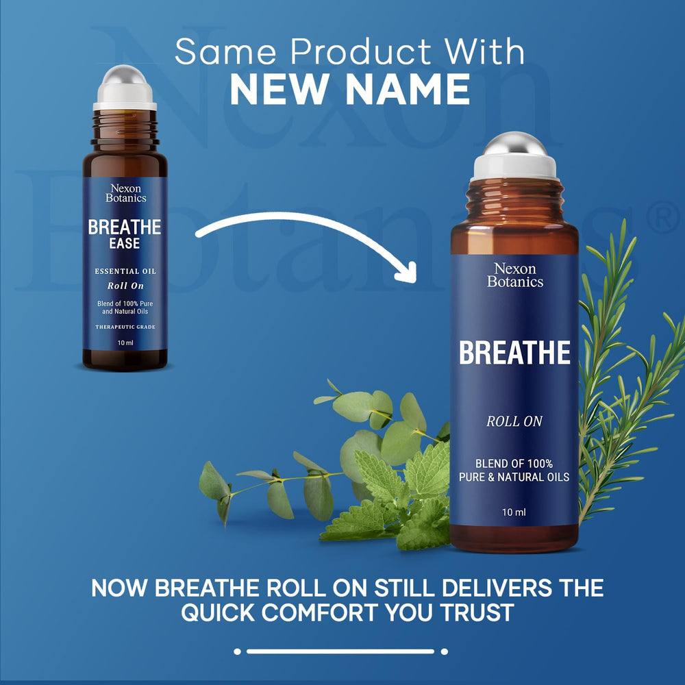 Nexon Botanics Breathe Roll-On applies to neck for relaxing, cooling scent.
