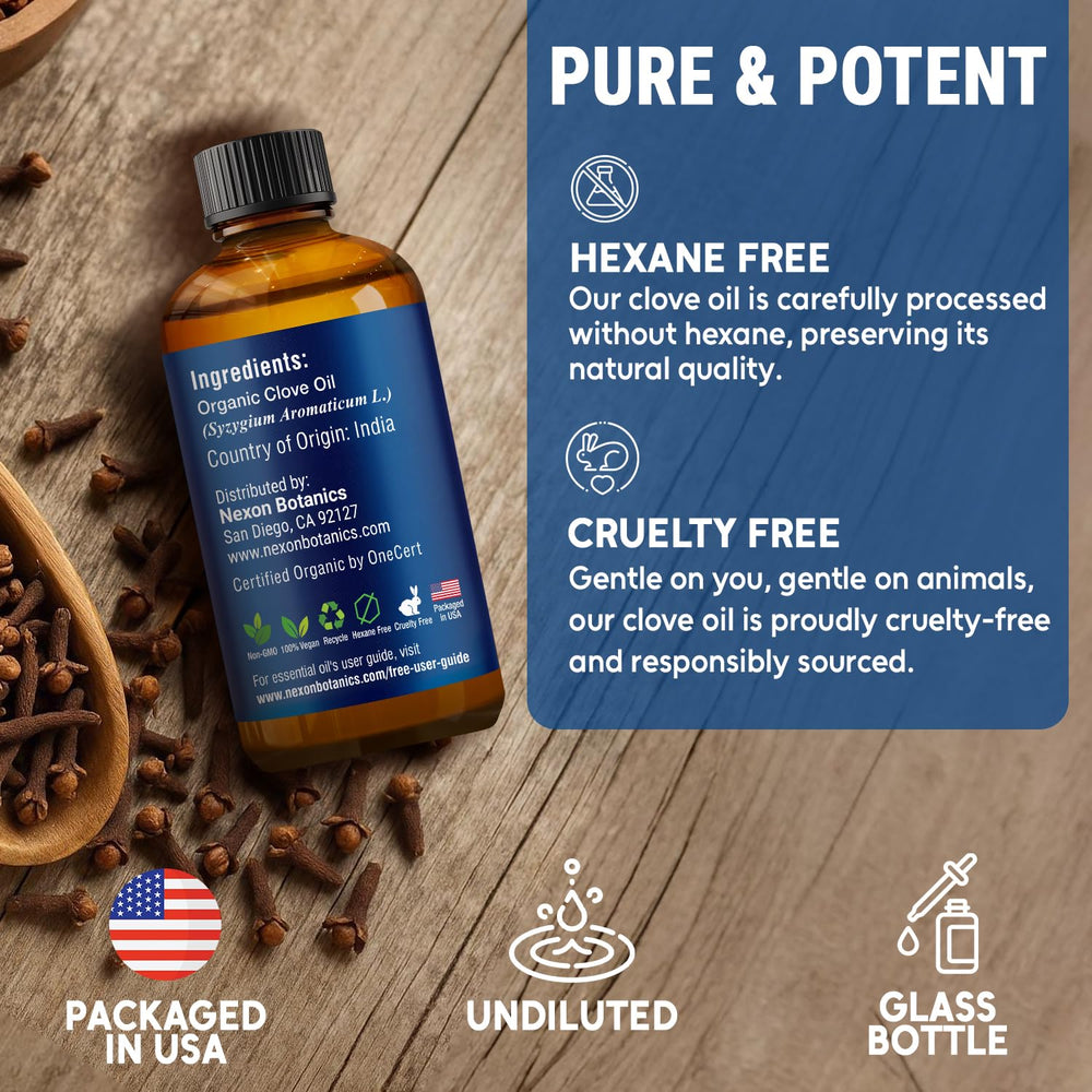 Nexon Botanics clove oil applied to skin patches with gentle care.
