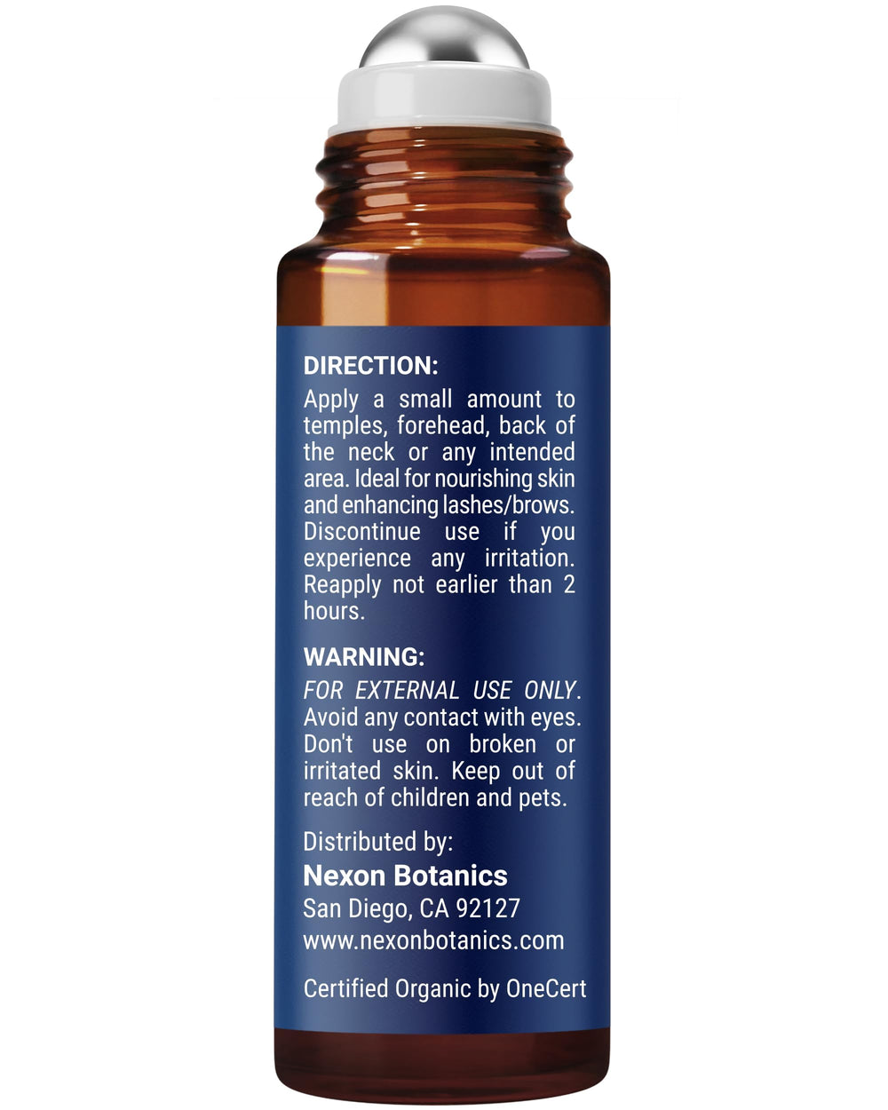 USA-made Nexon Botanics eye roller label visible on the product.