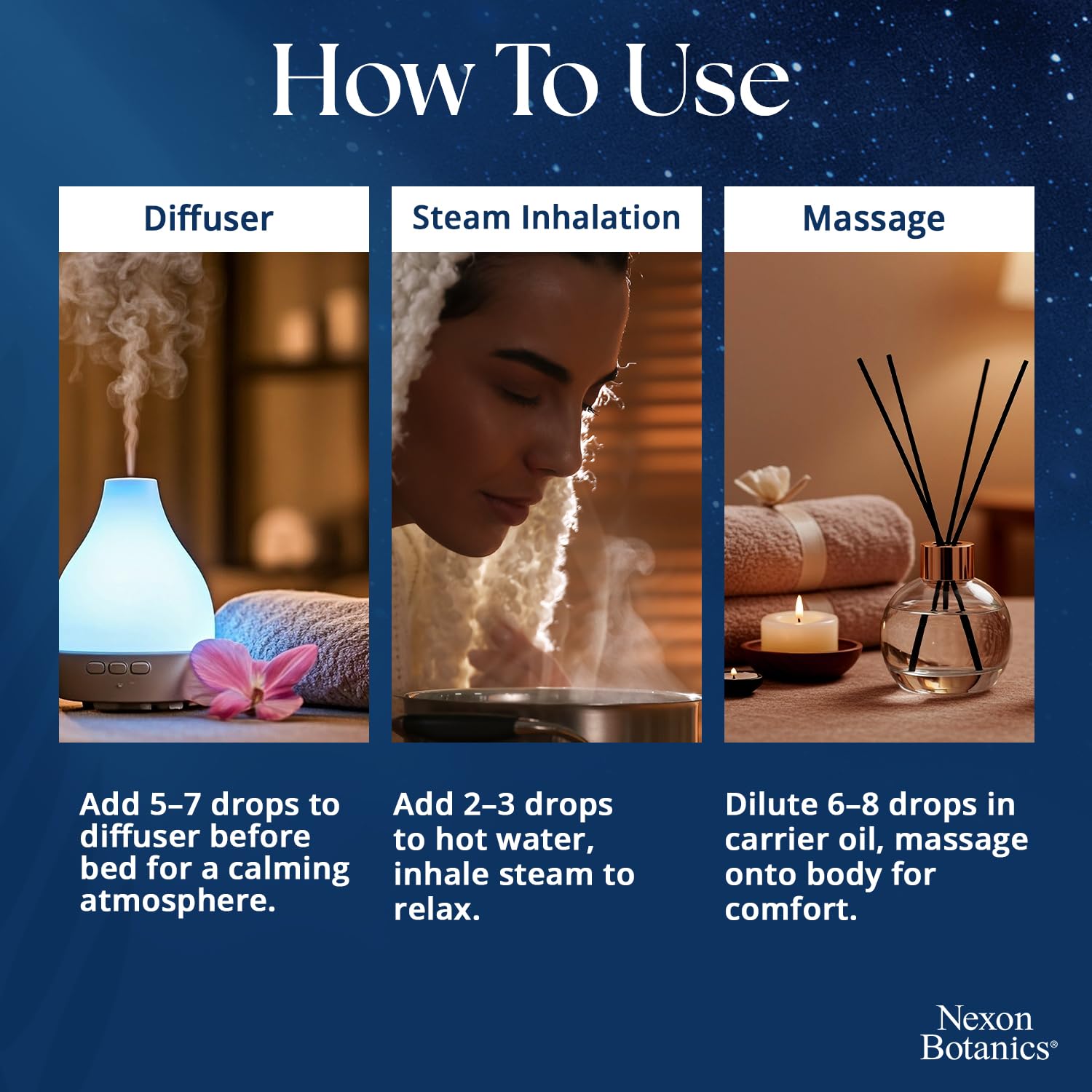Nexon Botanics Zen Sleep lavender rosemary diffuser promotes relaxation.