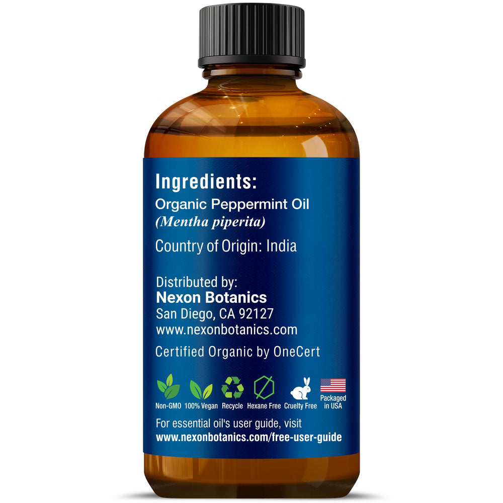Nexon Botanics Peppermint Oil packaging highlights USDA purity.