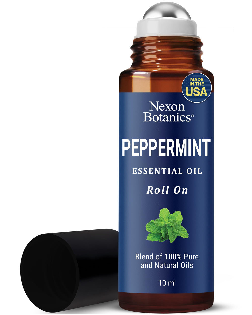 Nexon Botanics peppermint roll-on bottle front with quick calm mint aroma