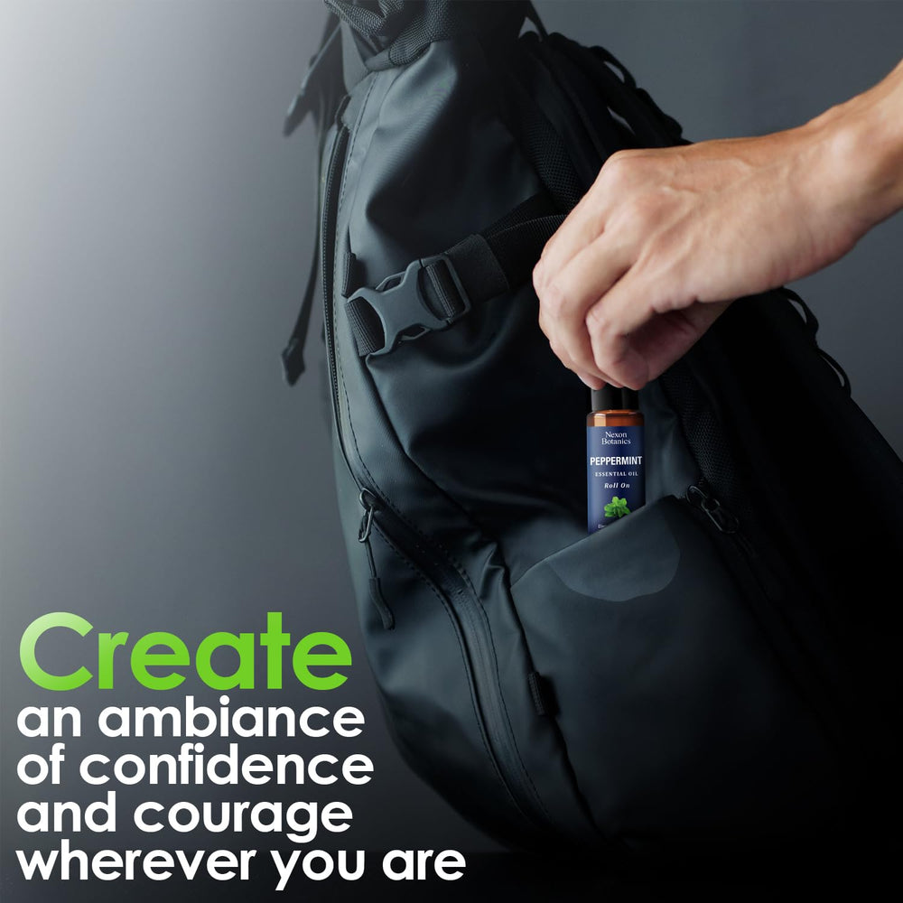 Pocket-compact Nexon Botanics peppermint roll-on ready for travel or work