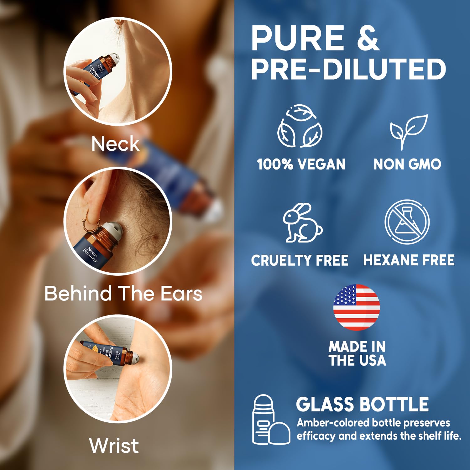 Nexon Botanics pulse-point application roll-on for quick aroma at wrists