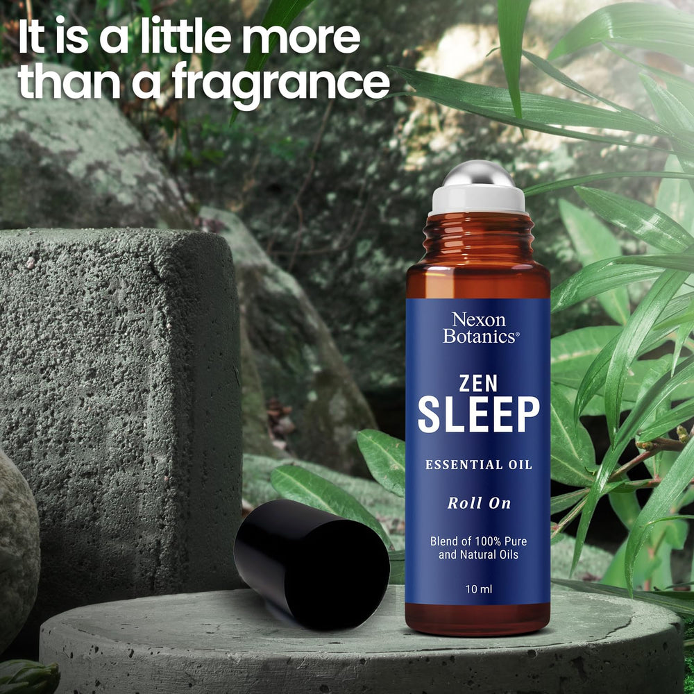 Relaxing nighttime scene featuring Nexon Botanics Zen Sleep roll-on