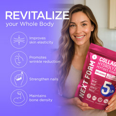 Next Form collagen powder coffee-morning mix being stirred for a smooth unflavored boost.