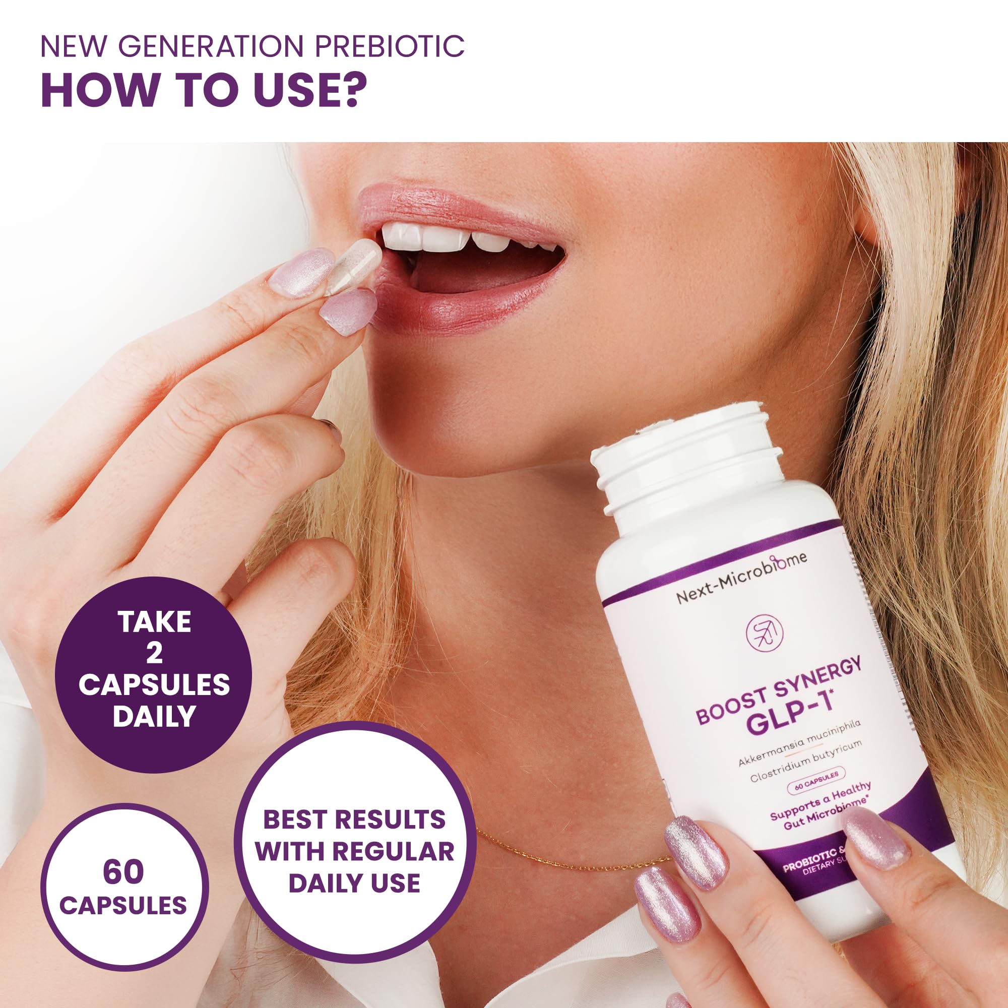 Next-Microbiome USA-made GMP facility label on the product packaging.