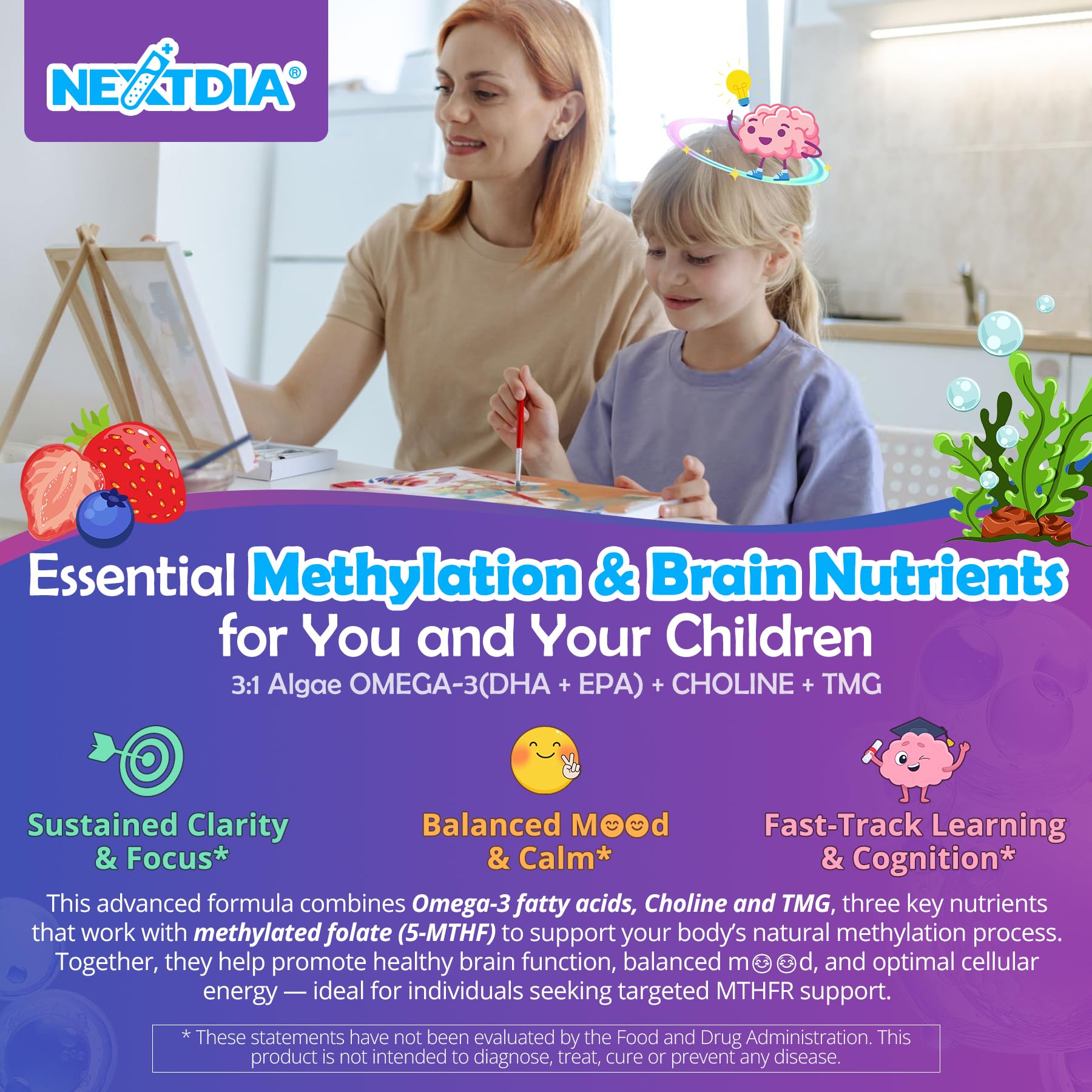 Nextdia B6 and B12 vitamins gummies support daily cognitive wellness, sugar-free.