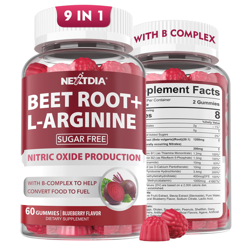 Nextdia beet root gummies bottle-front showing branding and energy support
