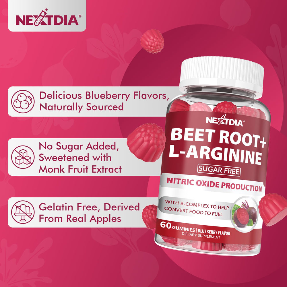 Nextdia beet root gummies collection on plate with vibrant color