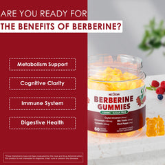 Berberine Gummies label shows a six-herb formula for holistic support