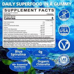 Nextdia Blue Spirulina Gummies close-up with juicy blueberry flavor and sugar-free formula