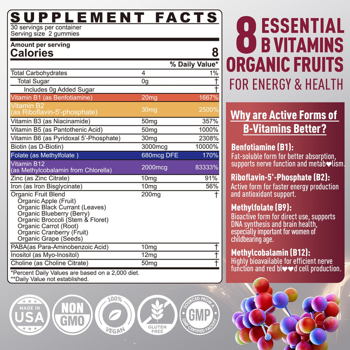 Nextdia Brain & Mood Gummies bottle back label highlights vegan B-complex ingredients.