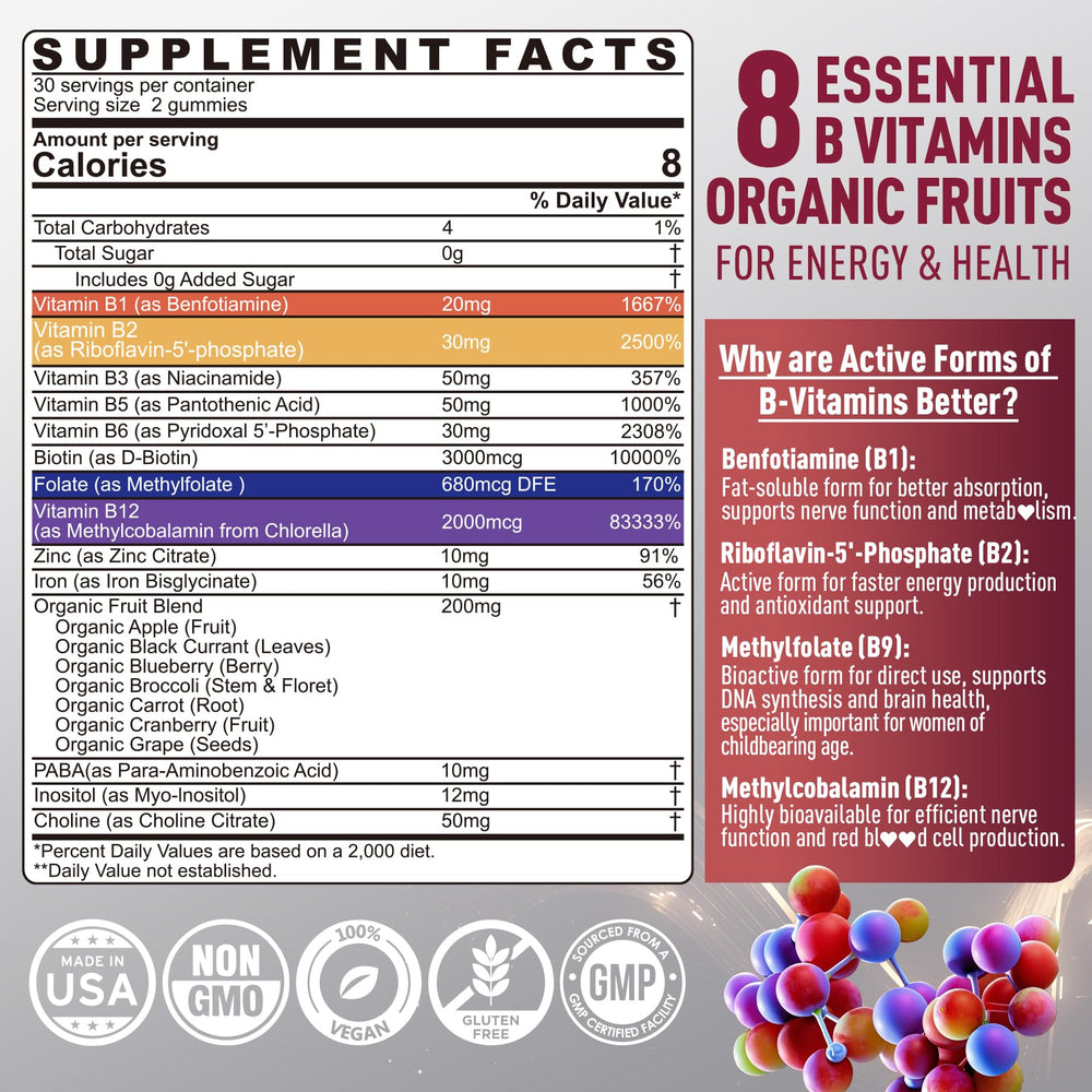 Nextdia Brain & Mood Gummies bottle back label highlights vegan B-complex ingredients.