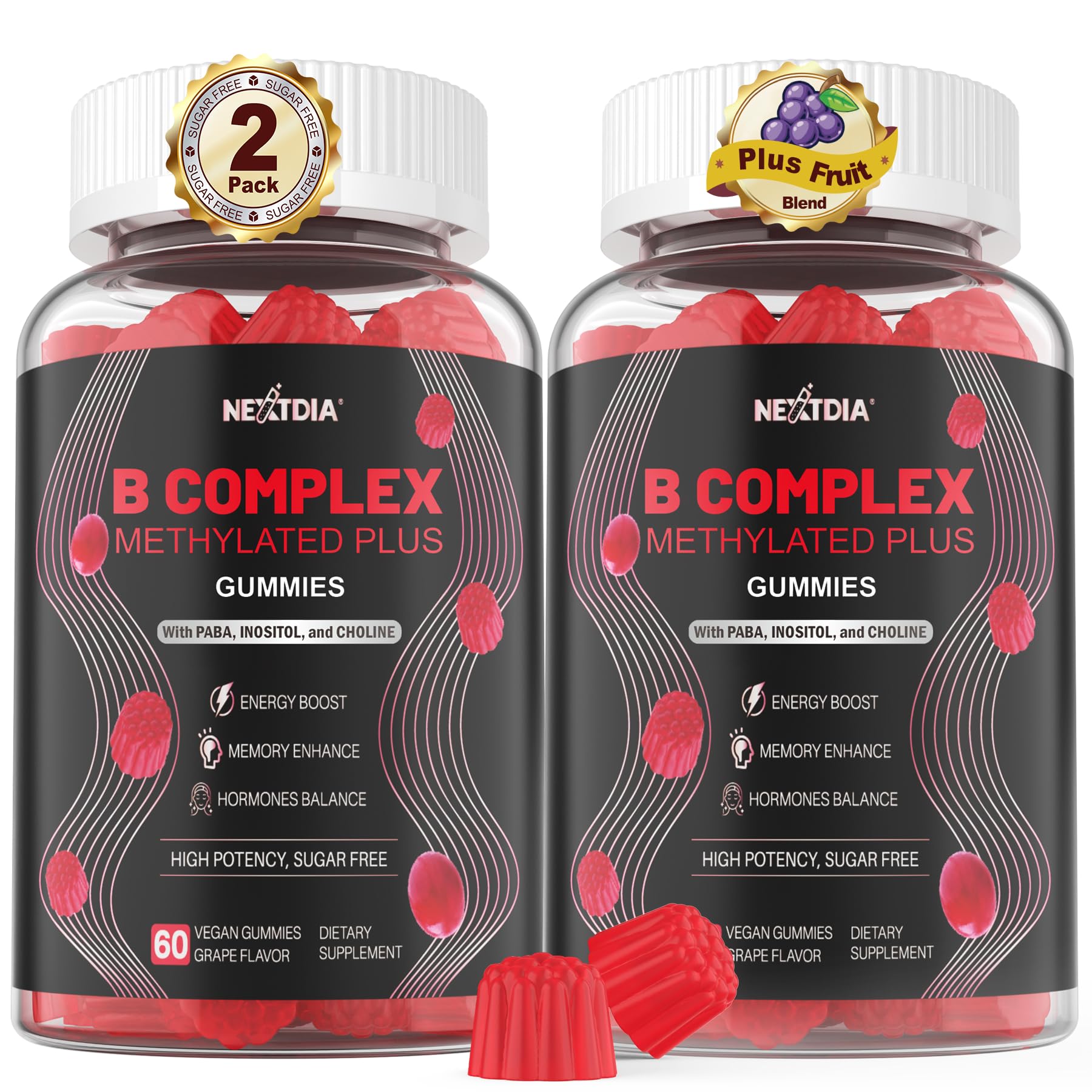 Nextdia Brain & Mood Gummies bottle front view for daily energy and focus.