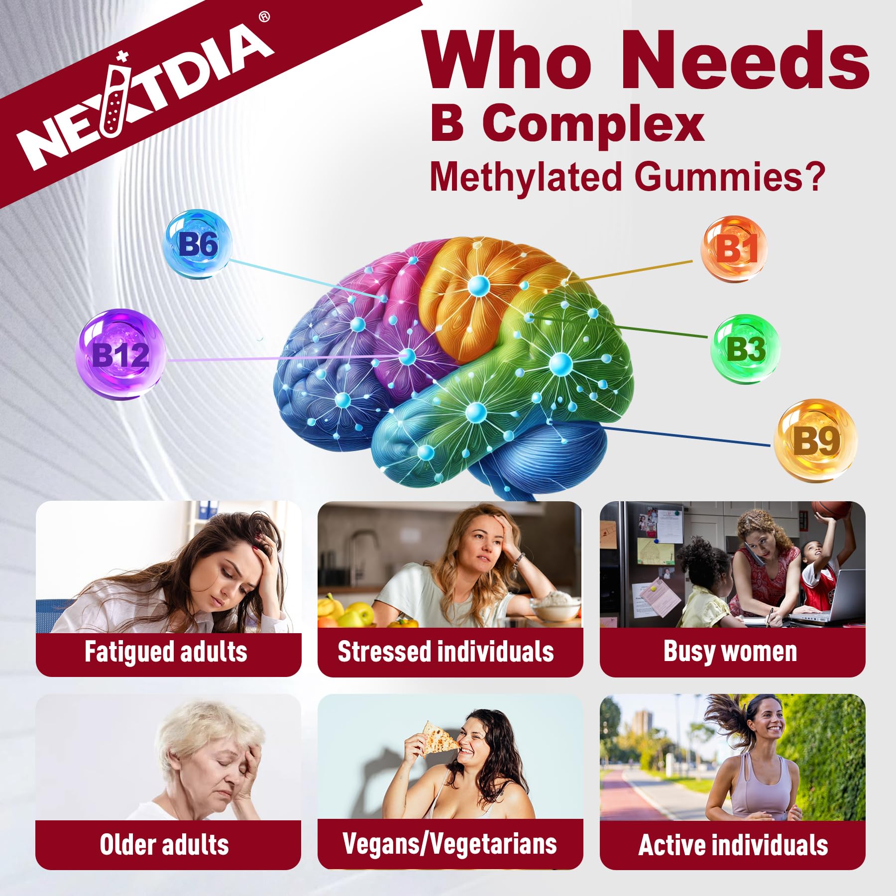Nextdia Brain & Mood Gummies daily-use scene suggests sustained focus at work.