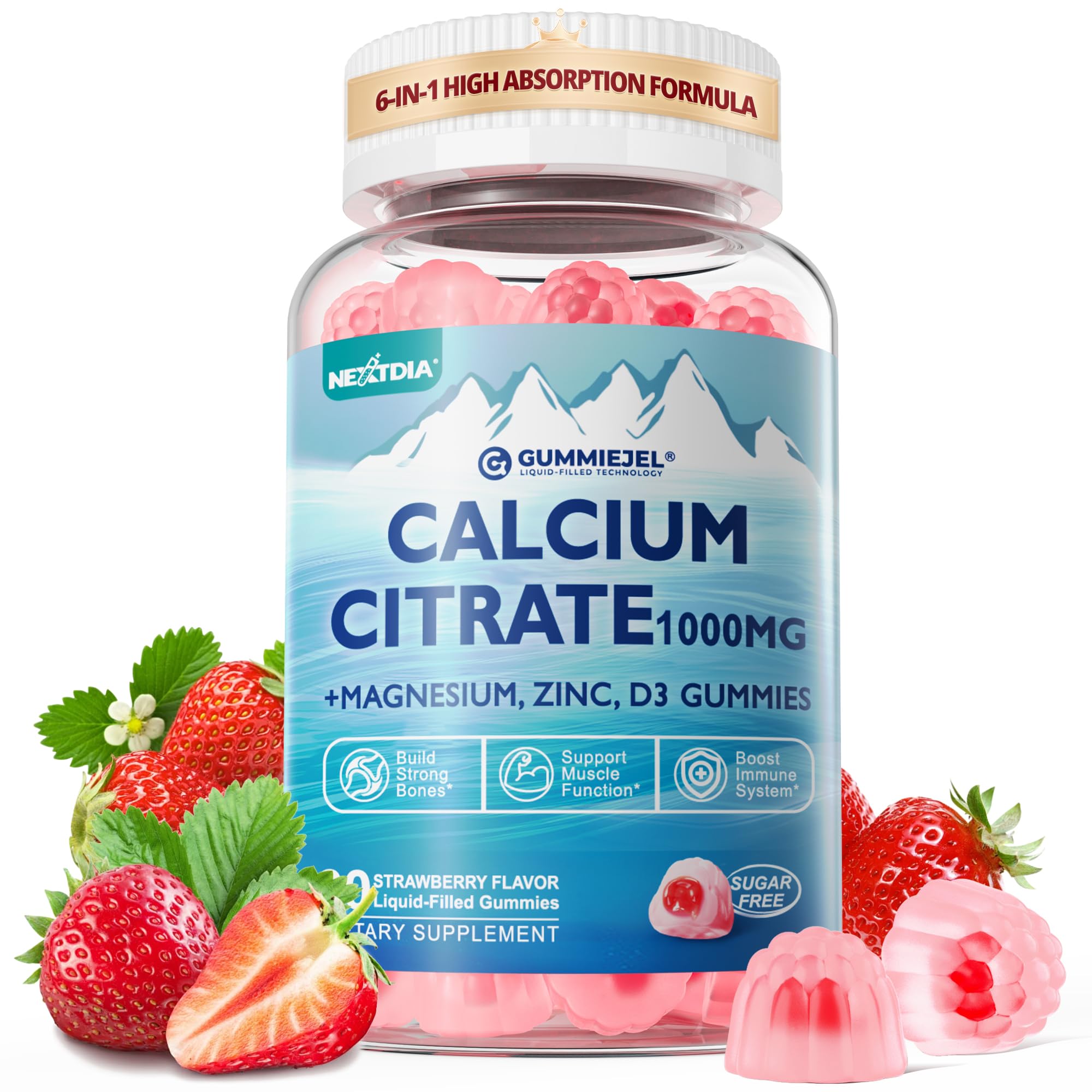 Nextdia calcium citrate 1000 mg bottle for high-absorption bone support.