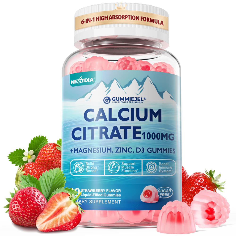 Nextdia calcium citrate 1000 mg bottle for high-absorption bone support.