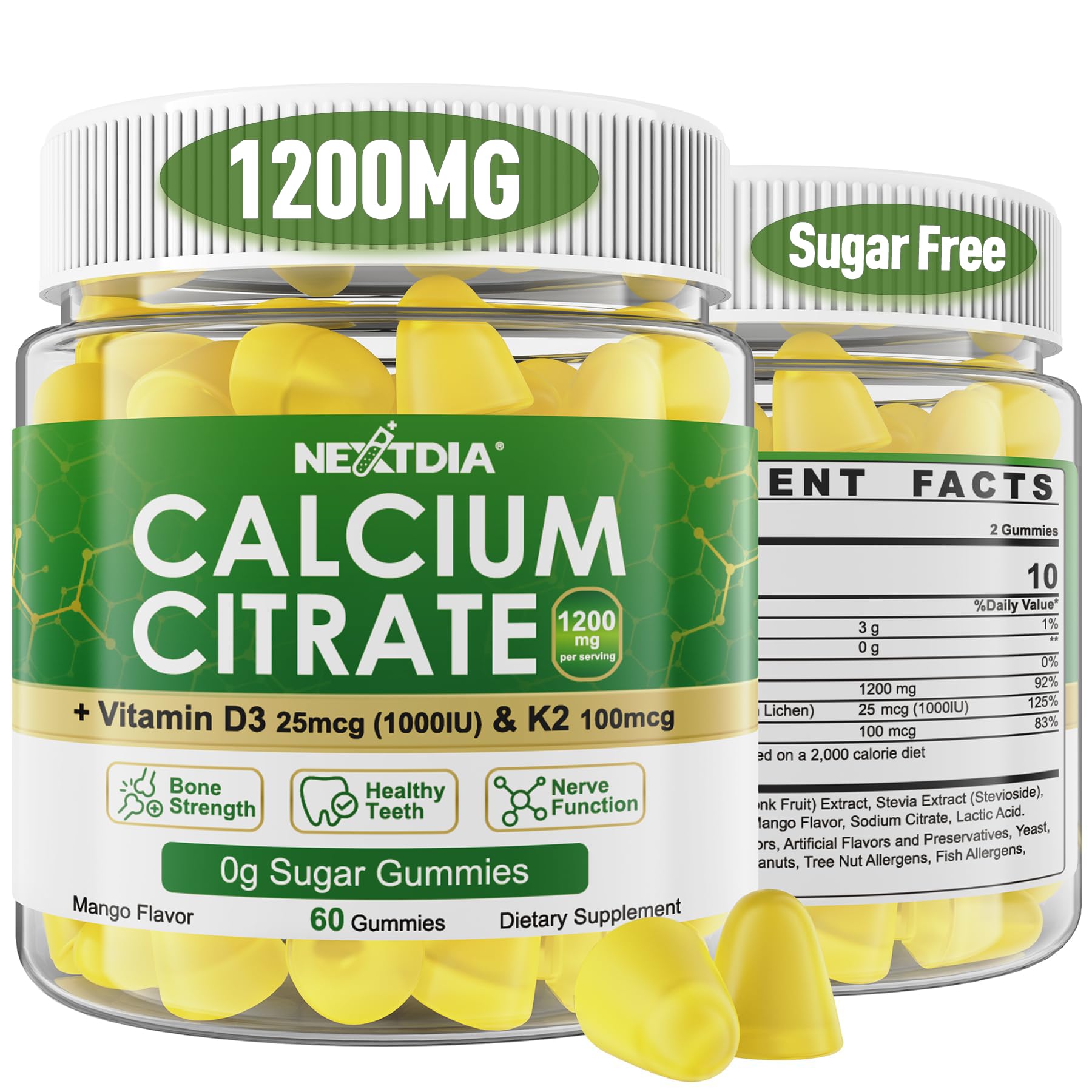 Nextdia calcium citrate gummies bottle with mango flavor for easy daily bone support