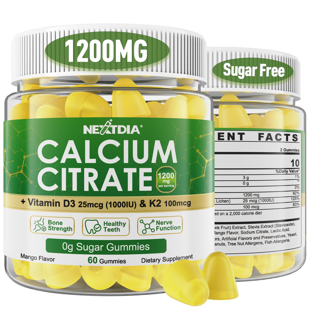 Nextdia calcium citrate gummies bottle with mango flavor for easy daily bone support