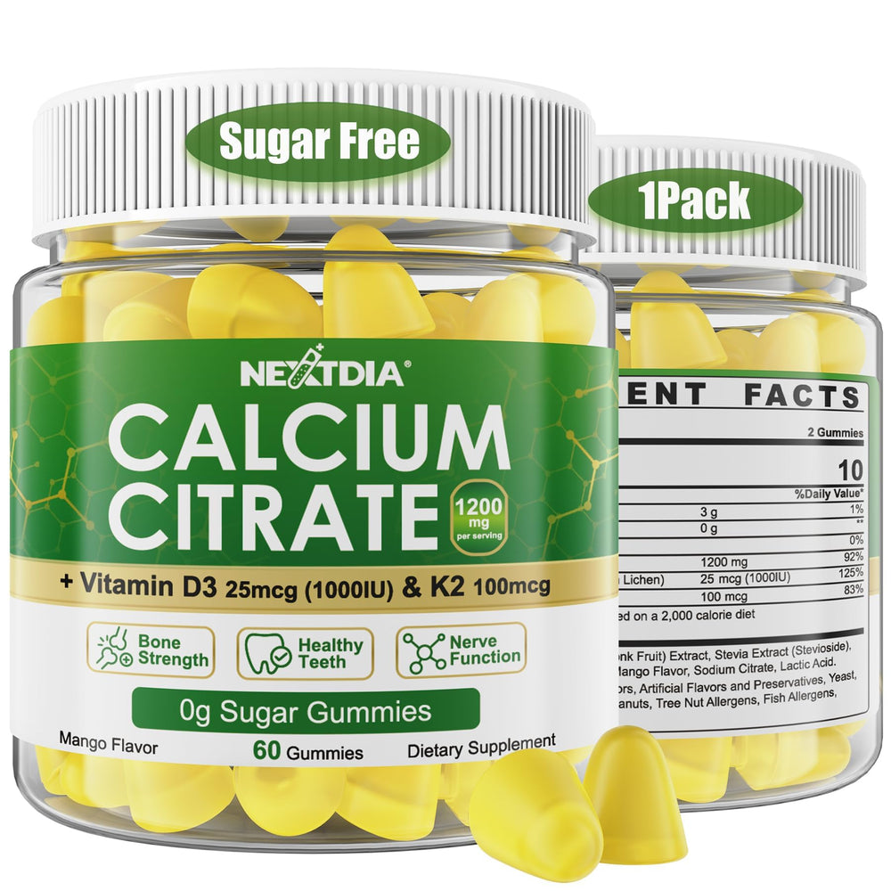 Nextdia Calcium Citrate Gummies bottle with mango flavor for easy daily calcium