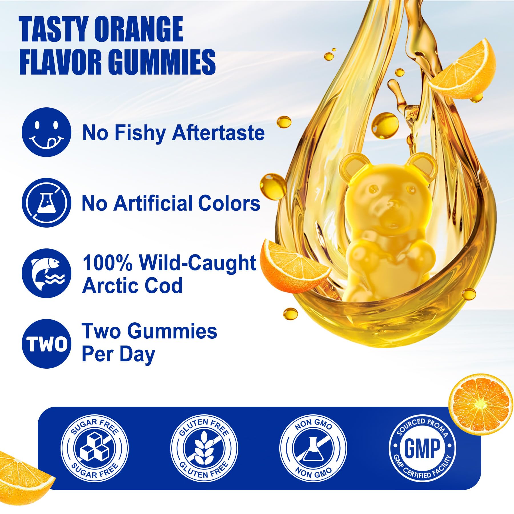 Nextdia cod liver oil gummies beside vitamin D3 and CoQ10 display