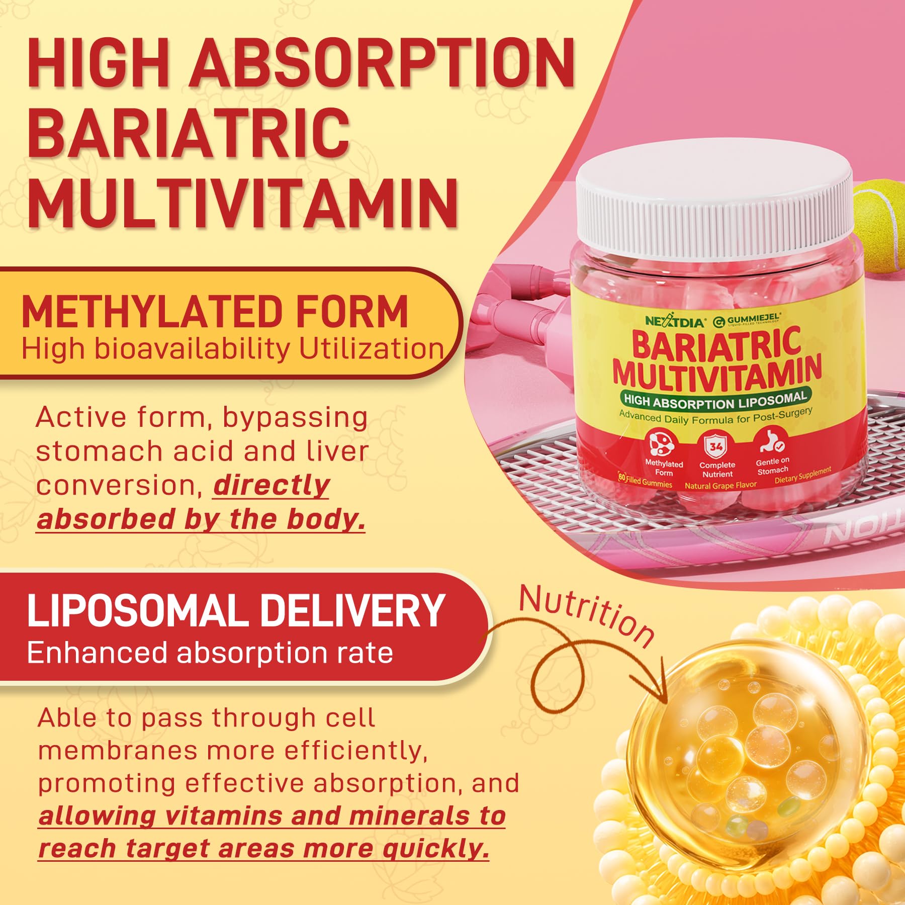 Nextdia digestive enzymes and probiotics section illustrating improved nutrient uptake