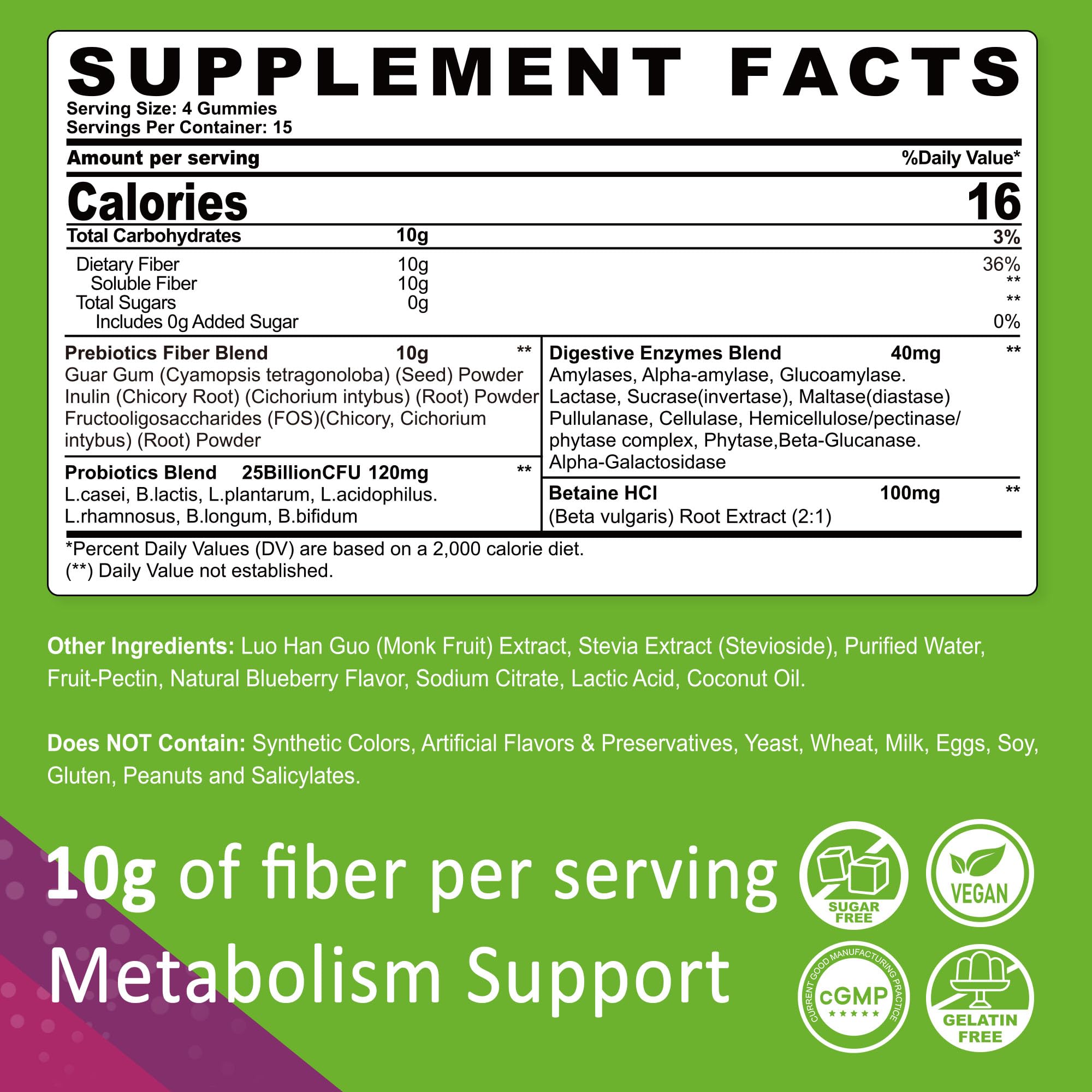 Nextdia Fiber Gummies ingredients closeup with organic prebiotic fibers for gentle digestion