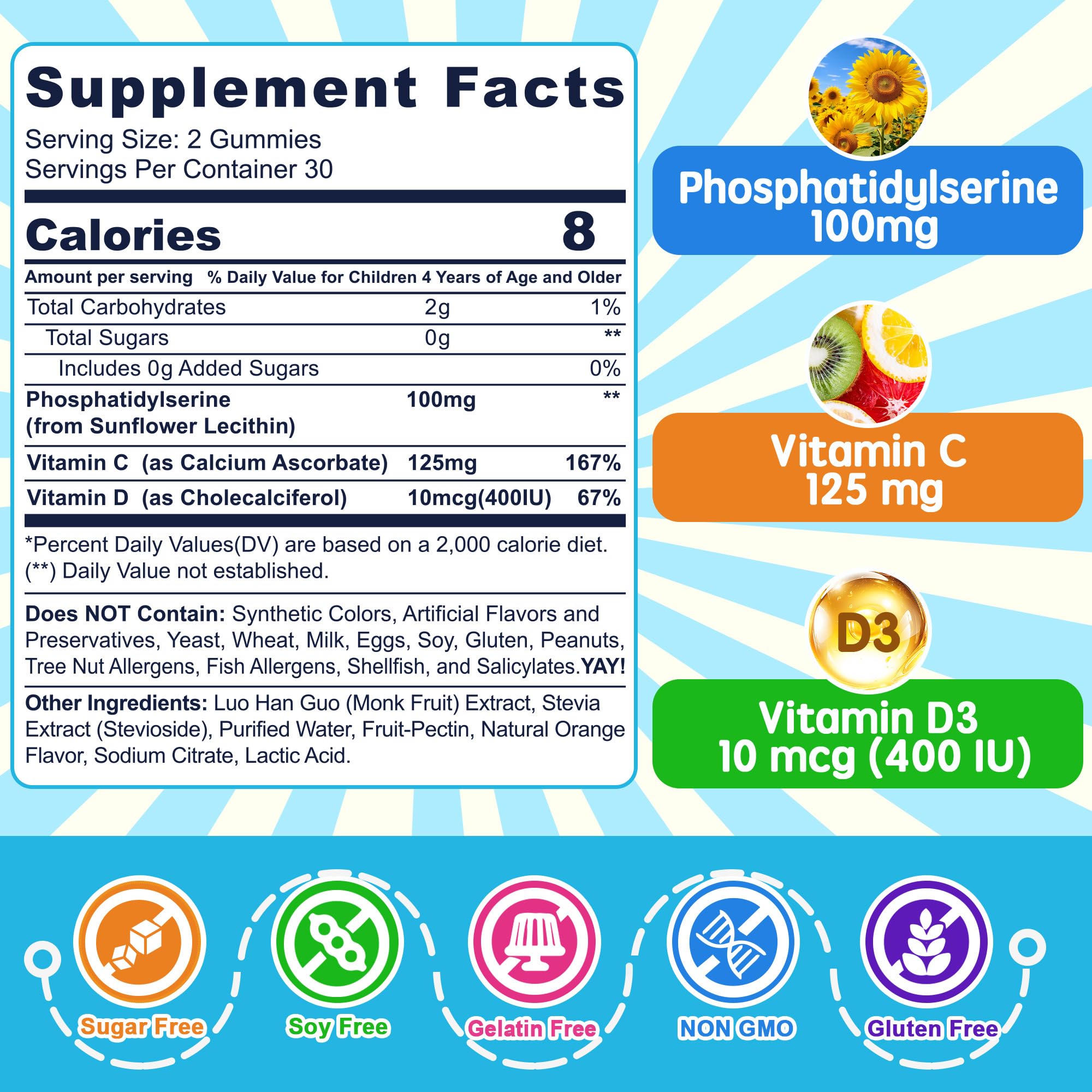 Close-up of Nextdia focus gummies showing sugar-free formula for picky eaters.