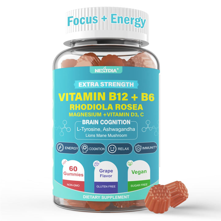 Nextdia Focus Memory & Energy Gummies bottle on a desk supports study stamina