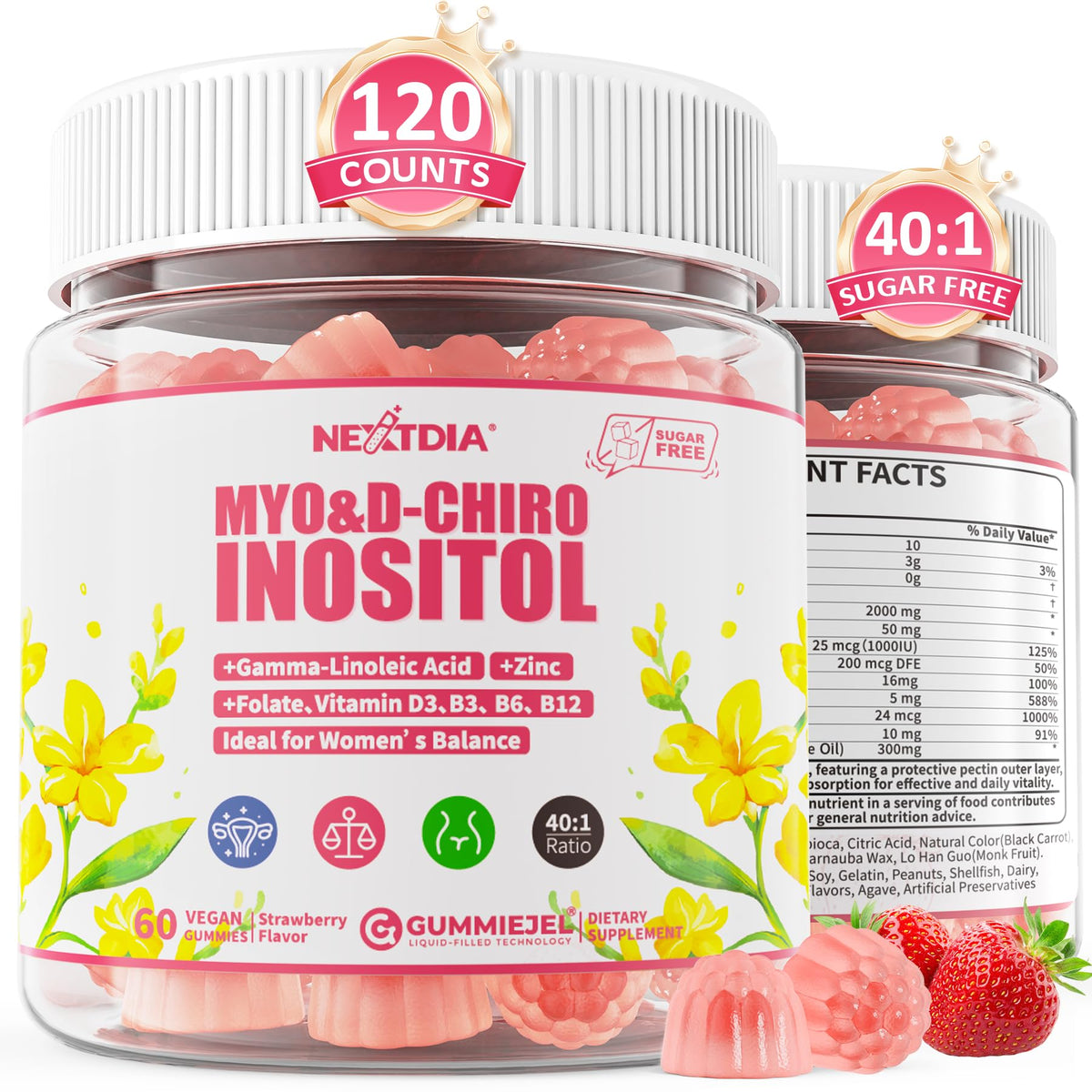 Nextdia Inositol Gummies bottle front view showing the product for daily balance
