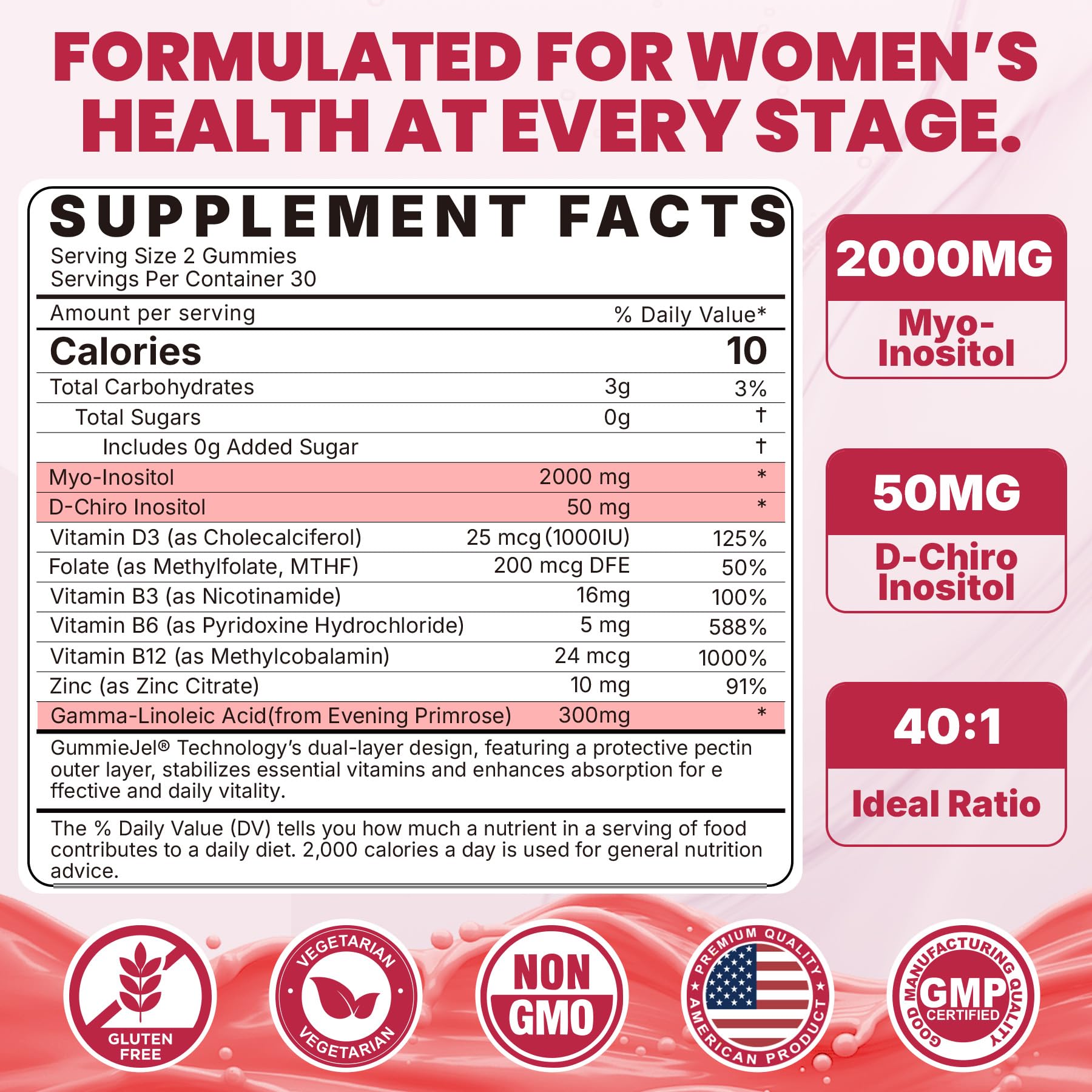 Nextdia Inositol Gummies packaging shot highlighting vegan, sugar-free formulation